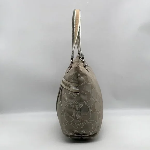 Coach Gray Monogram Canvas Poppy Metallic Glam Tote 15389 - Picture 3 of 12